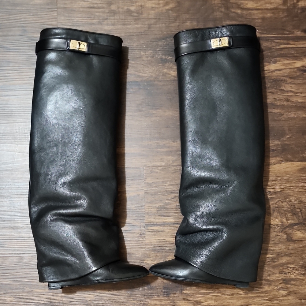 Givenchy Shark Black Leather Knee-High Boots